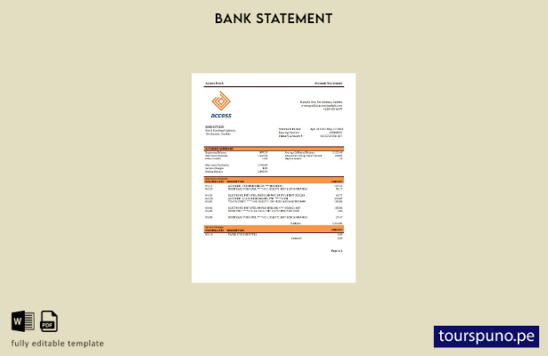 listo para imprimir Plantilla de extracto bancario de Gambia Access, plantilla e